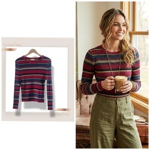 🌿"It's Our Time" Women's Multicolor Striped Rib-Knit Sweater Size Med-XXL 1Size